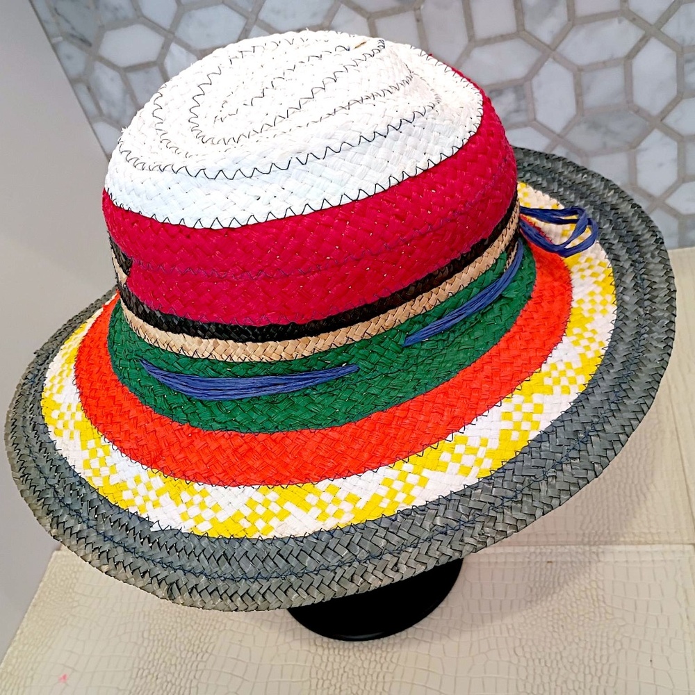 Rare New/Unused Vintage Miriam Lefcourt Multicolor Straw Sun Hat (One Size)